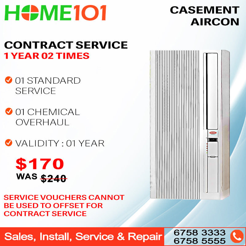 Casement Aircon Contract Servicing - 1x Standard Servicing + 1x Chemical Servicing