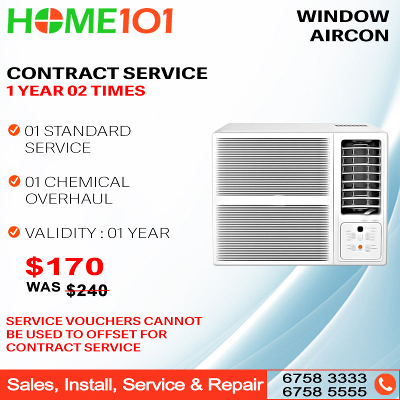 Window Aircon Contract Servicing - 1x Standard Servicing + 1x Chemical Servicing