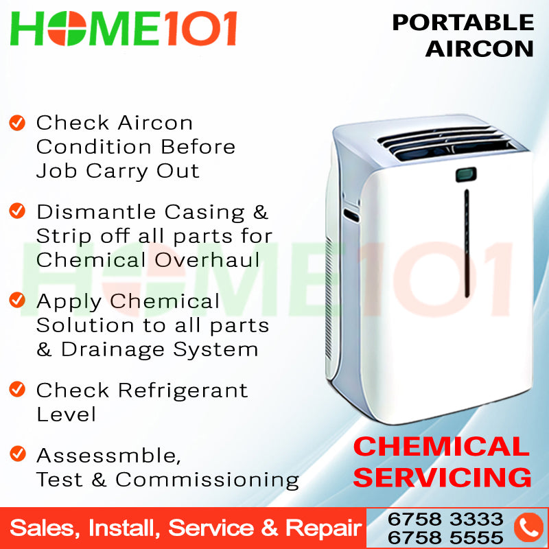 Portable Aircon Contract Servicing - 1x Standard Servicing + 1x Chemical Servicing