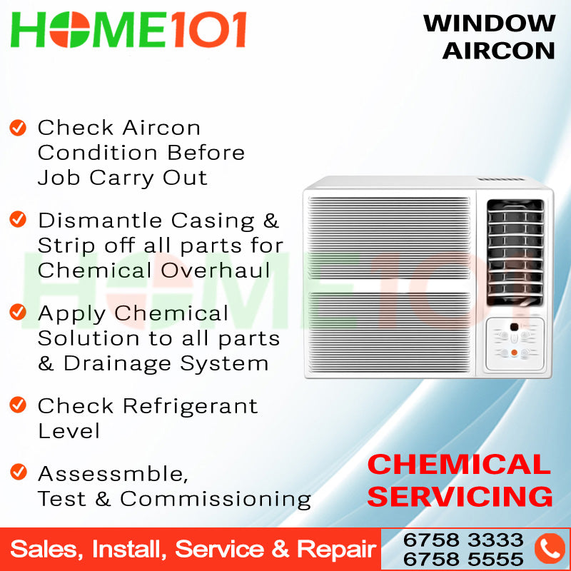 Window Aircon Contract Servicing - 1x Standard Servicing + 1x Chemical Servicing